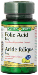 Nature's Bounty folic acid bottle for daily prenatal support and red blood cell formation.