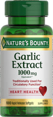 Nature's Bounty Garlic Extract bottle front view, odorless daily use.