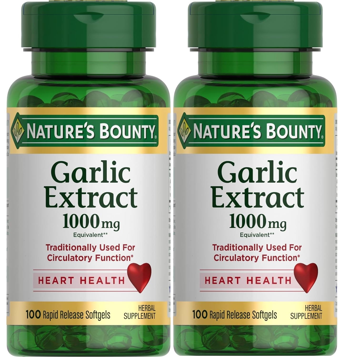 Nature's Bounty Garlic Extract softgels bottle front showing 1000 mg dose