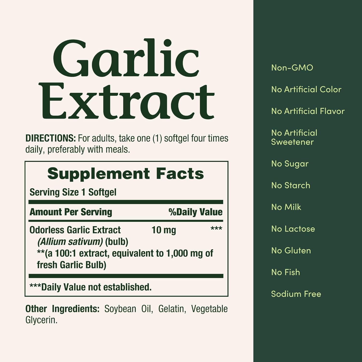 Nature's Bounty Garlic Extract softgels close-up label highlighting content
