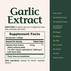 Nature's Bounty Garlic Extract softgels close-up label highlighting content