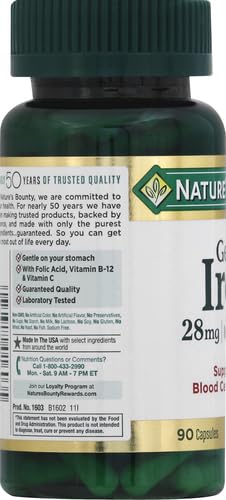 Nature's Bounty Gentle Iron label close-up showing non-GMO and gluten-free formula.
