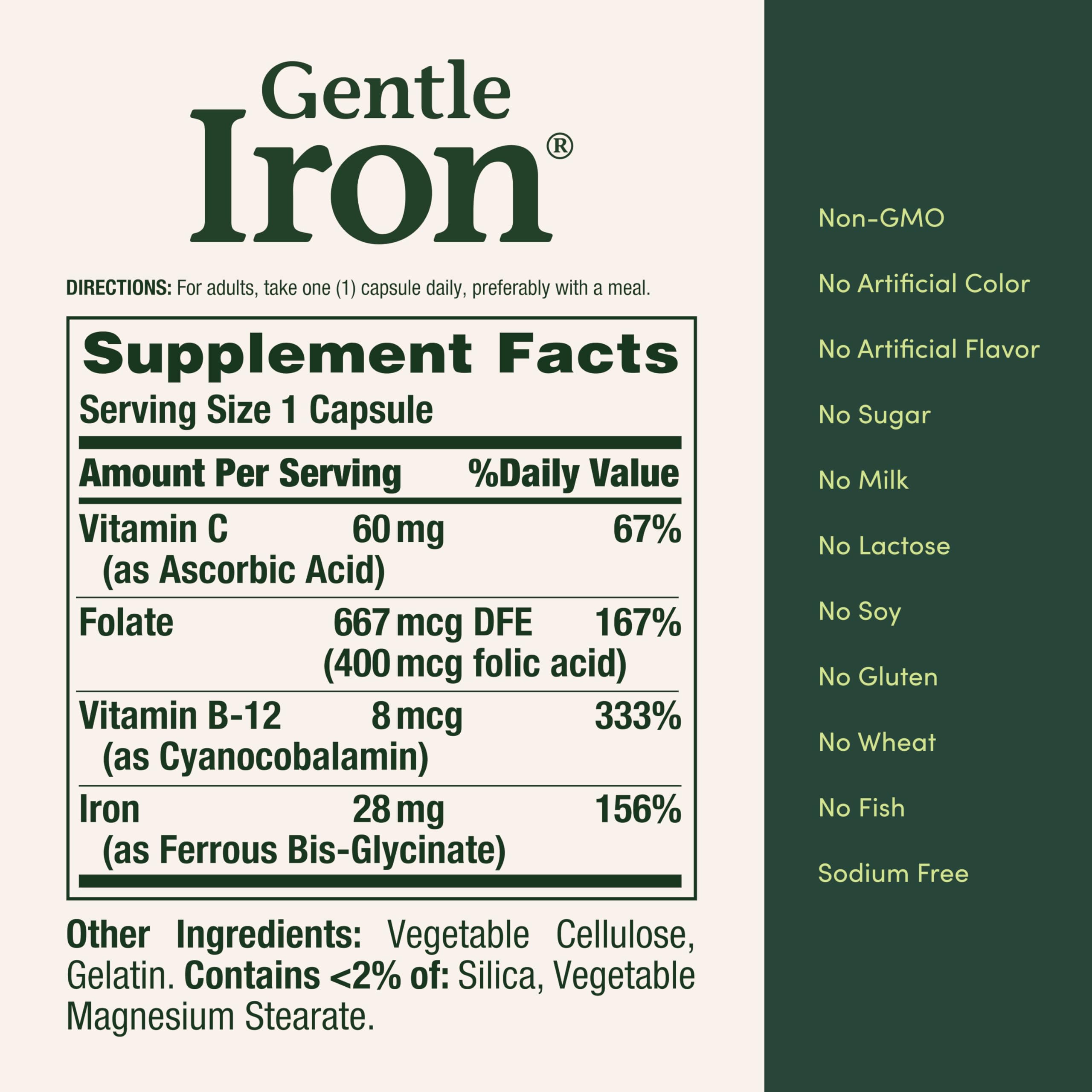 Nature's Bounty Gentle Iron with B-12 and folic acid for energy metabolism support.