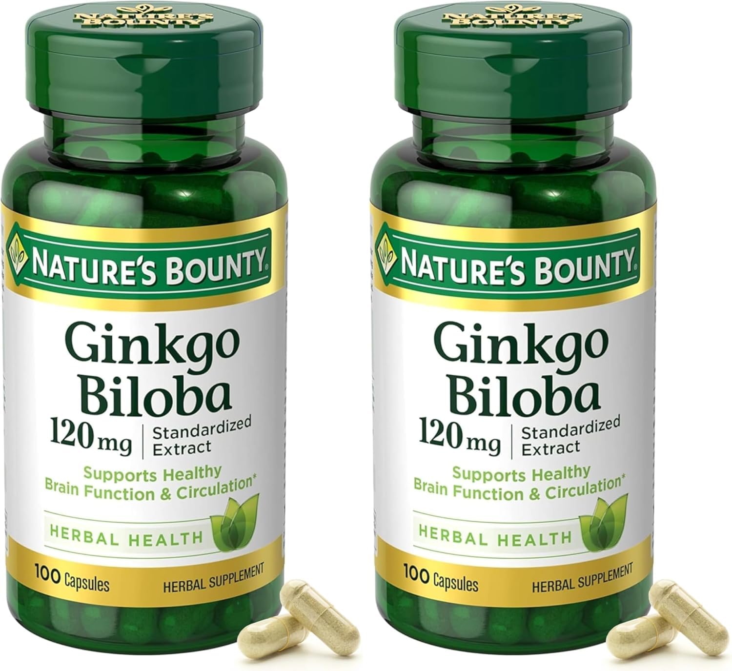 Nature's Bounty ginkgo biloba 120mg bottle for potential brain support and clarity.