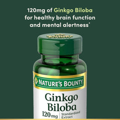 Nature's Bounty ginkgo biloba capsules suggesting memory support in daily routine.