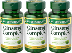 Nature's Bounty Ginseng Complex bottle with easy-to-swallow capsules for daily vitality.