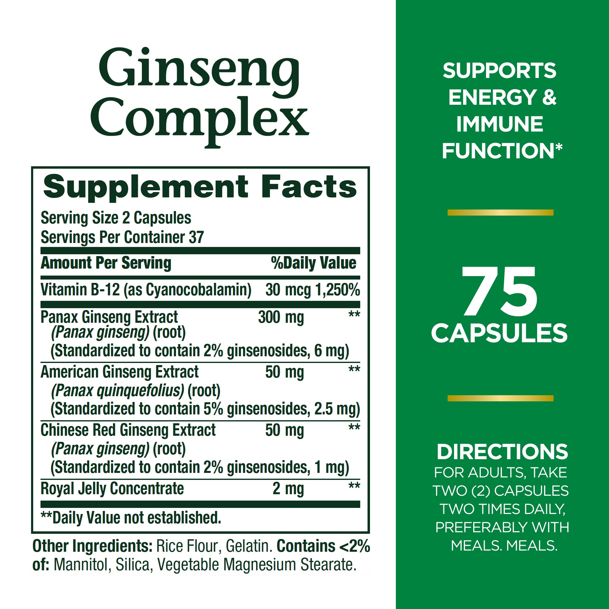 Nature's Bounty Ginseng Complex capsules ready for daily use