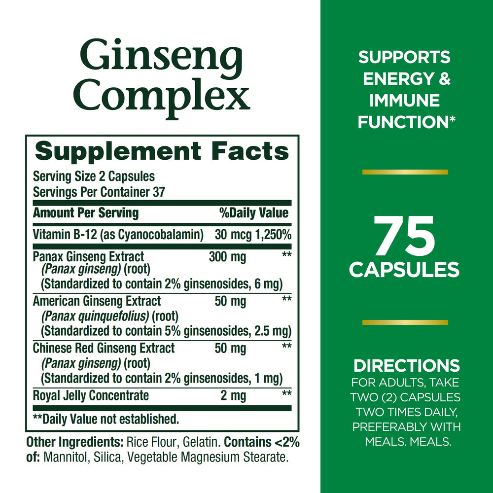Nature's Bounty Ginseng Complex capsules ready for daily use