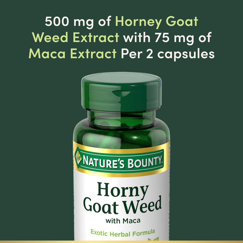 Nature's Bounty Horny Goat Weed with Maca ingredients highlight the herbal blend