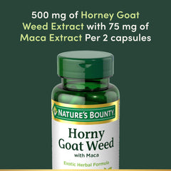 Nature's Bounty Horny Goat Weed with Maca ingredients highlight the herbal blend