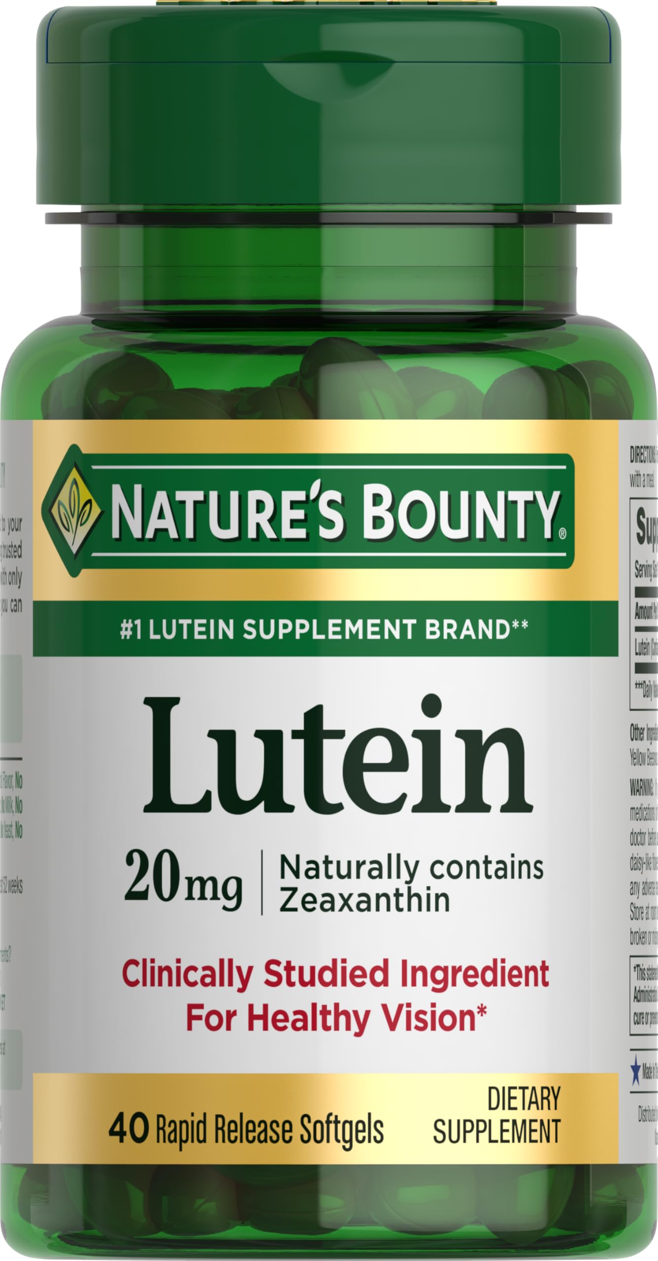 Nature's Bounty Lutein bottle front view for eye health support