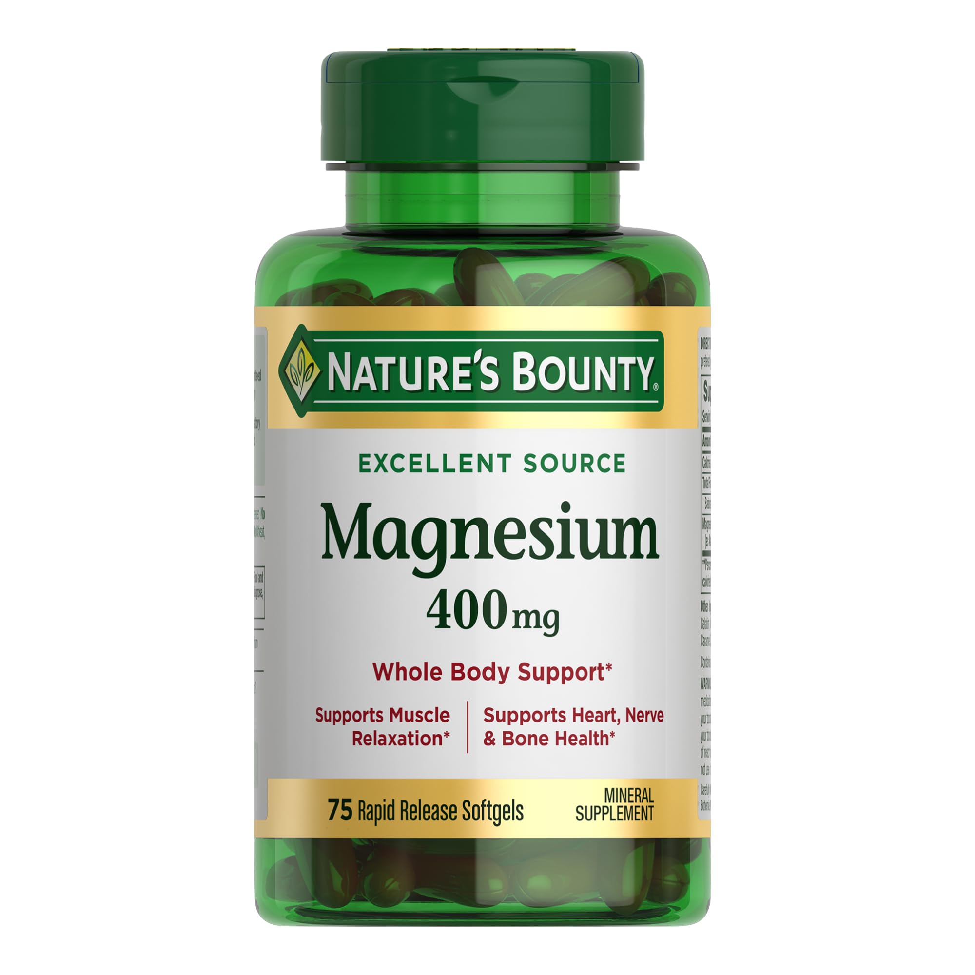 Nature's Bounty Magnesium 400 mg softgel bottle for daily mineral support