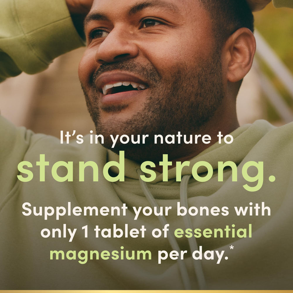 Nature's Bounty Magnesium 500 mg tablet in hand for on-the-go daily use