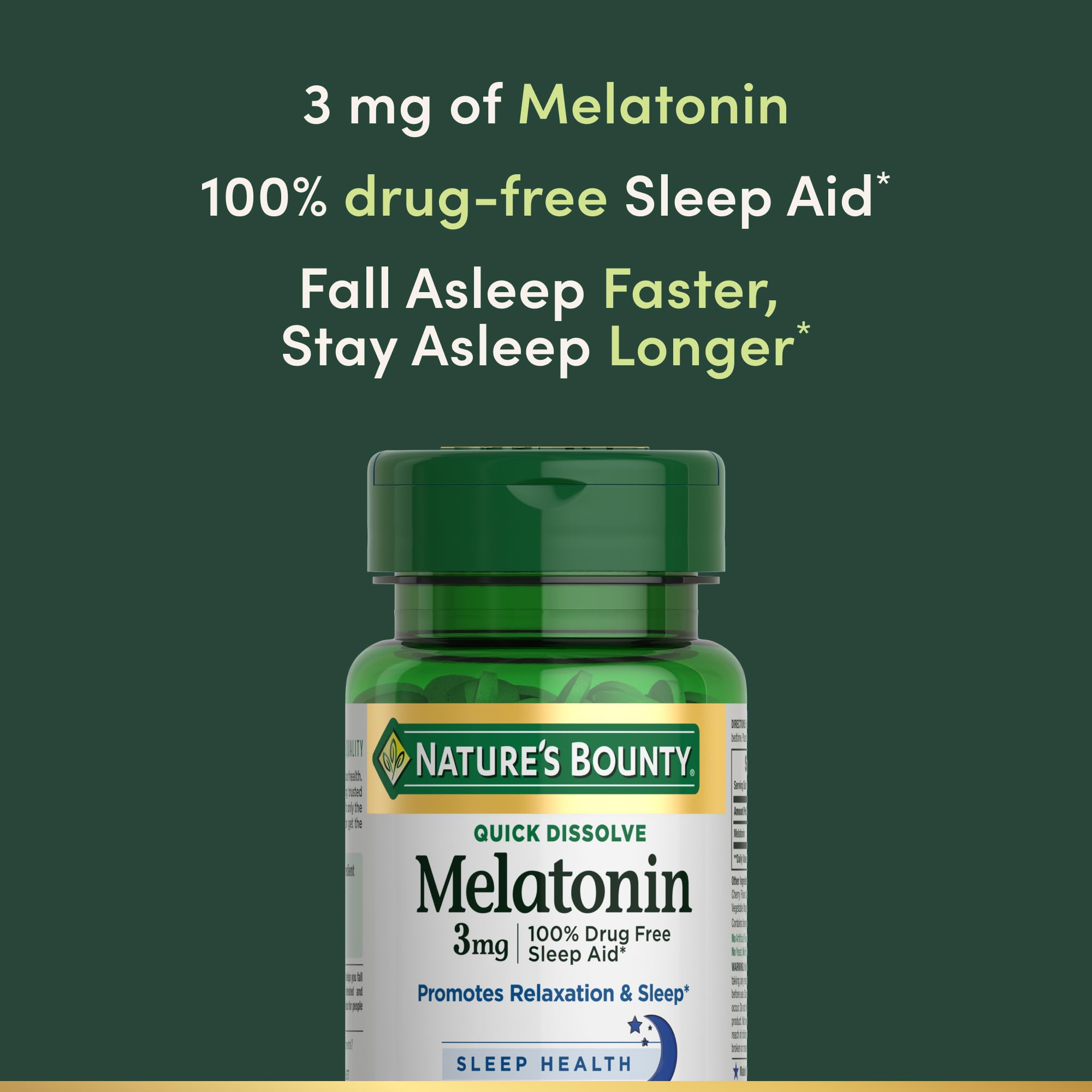 Nature's Bounty Melatonin 3 mg cherry flavor tablet—easy intake.