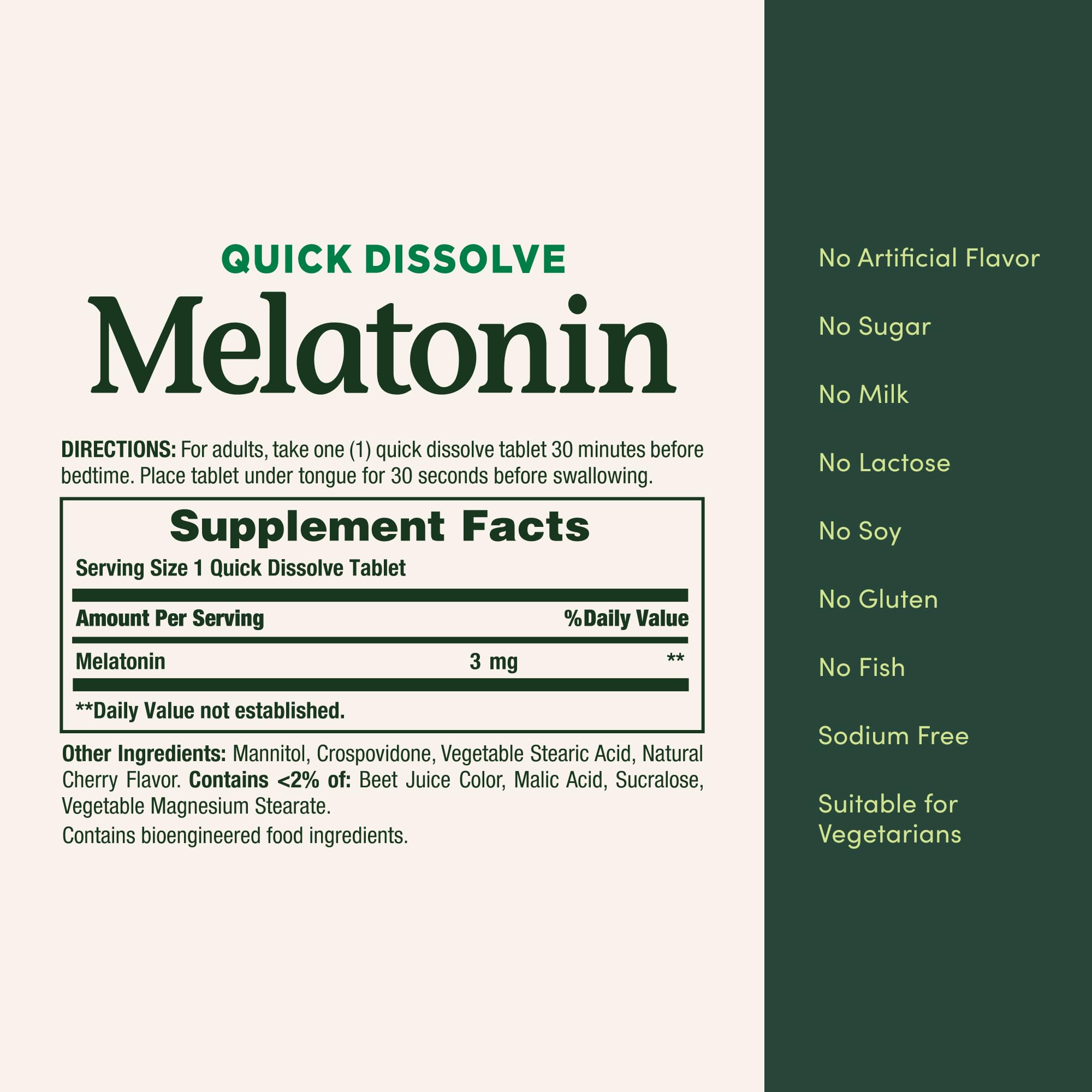 Nature's Bounty Melatonin 3 mg vegetarian-friendly tablets for dietary compatibility.
