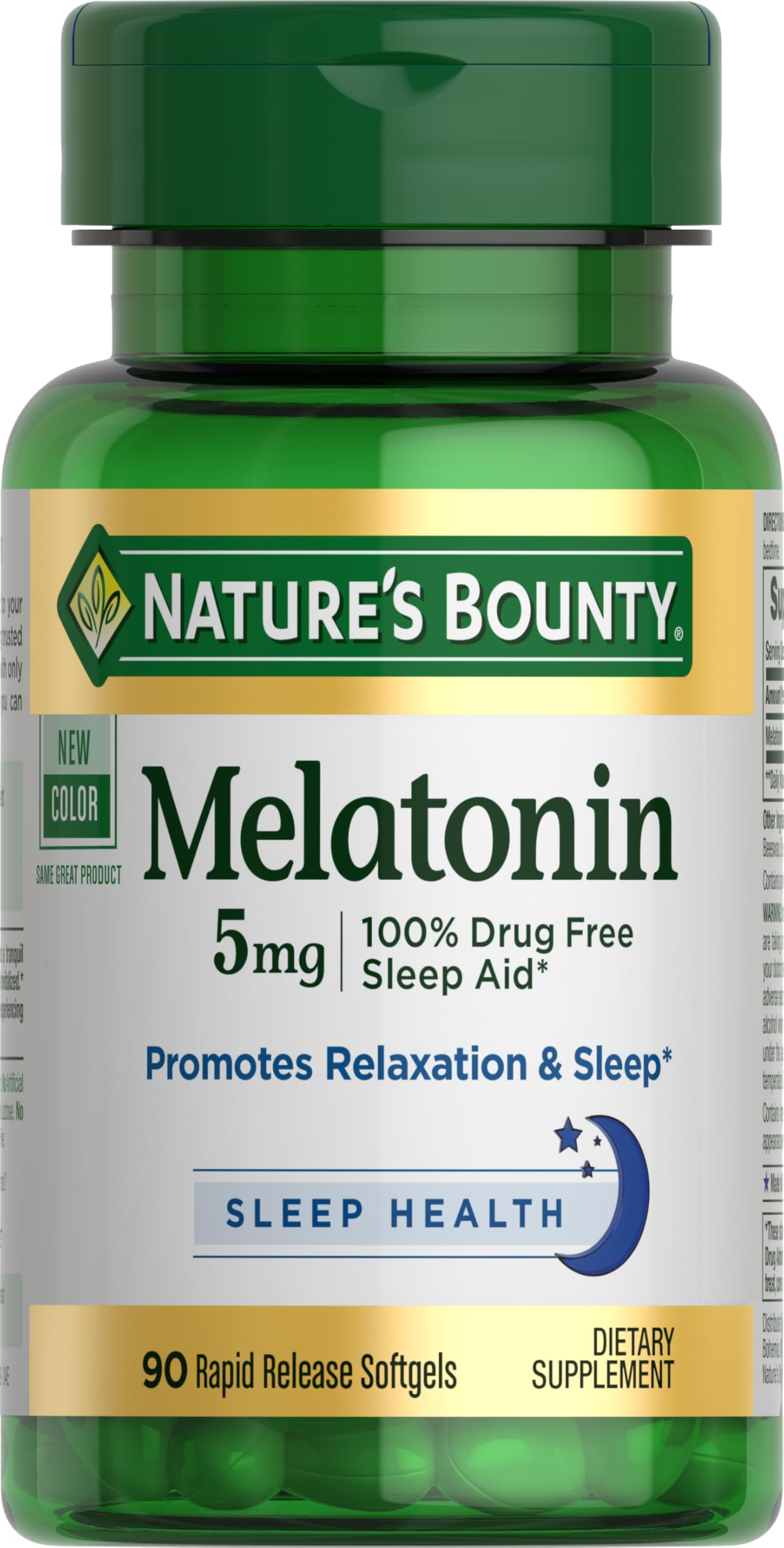 Nature's Bounty Melatonin 5 mg softgel bottle for nightly sleep support