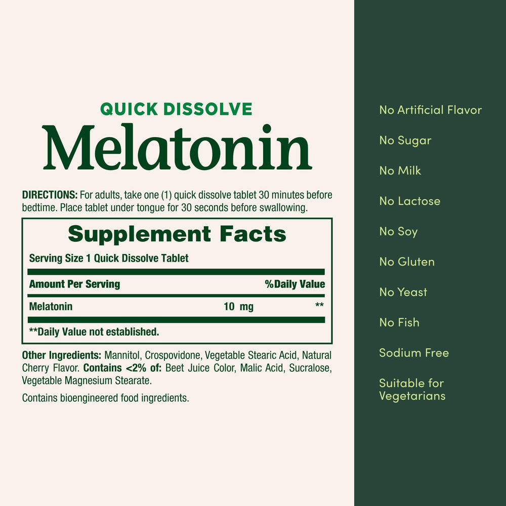 Nature's Bounty Melatonin dissolving tablets in water for a quick nightly routine.