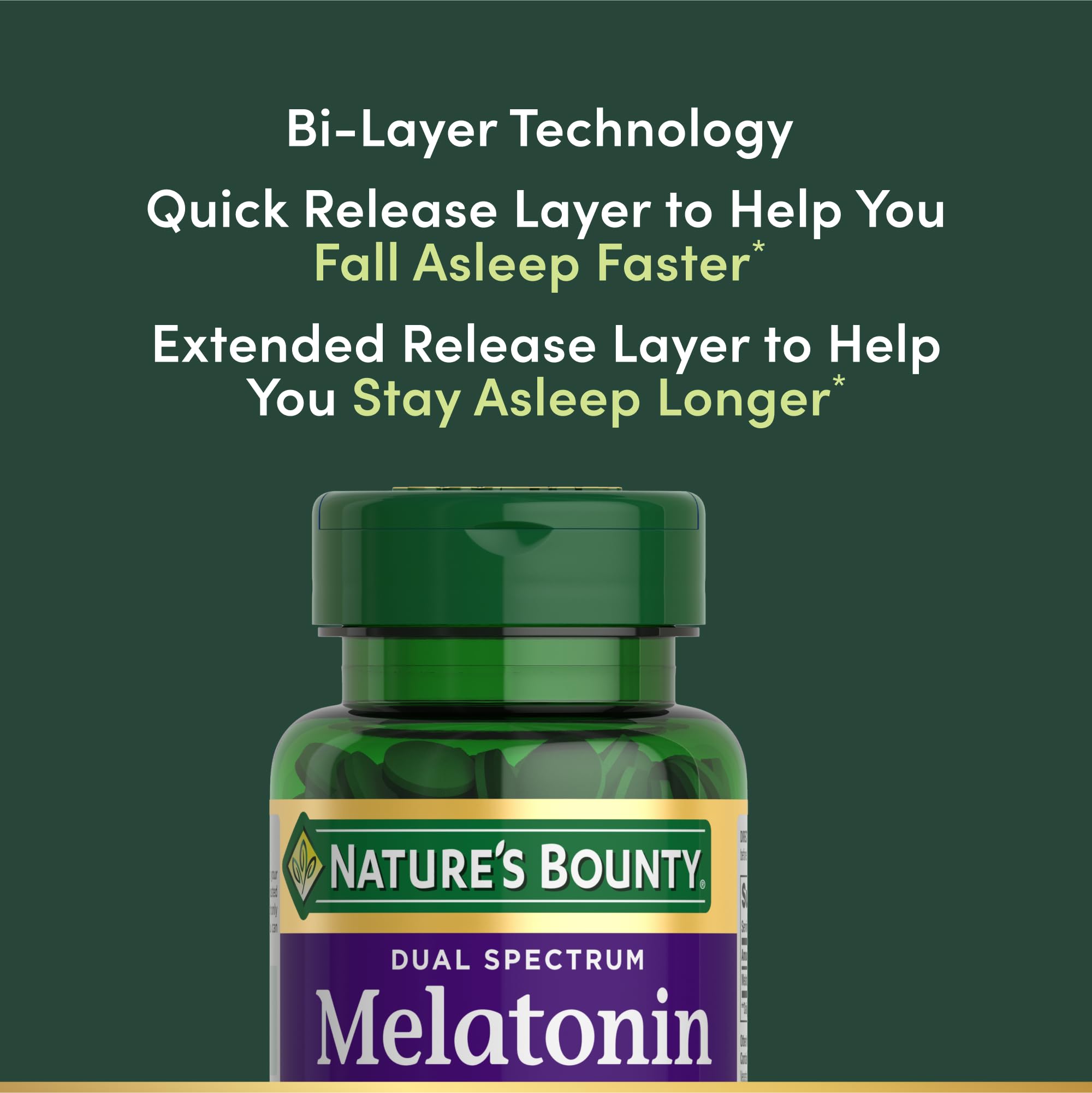 Nature's Bounty Melatonin extended-release tablets promoting longer, restful sleep