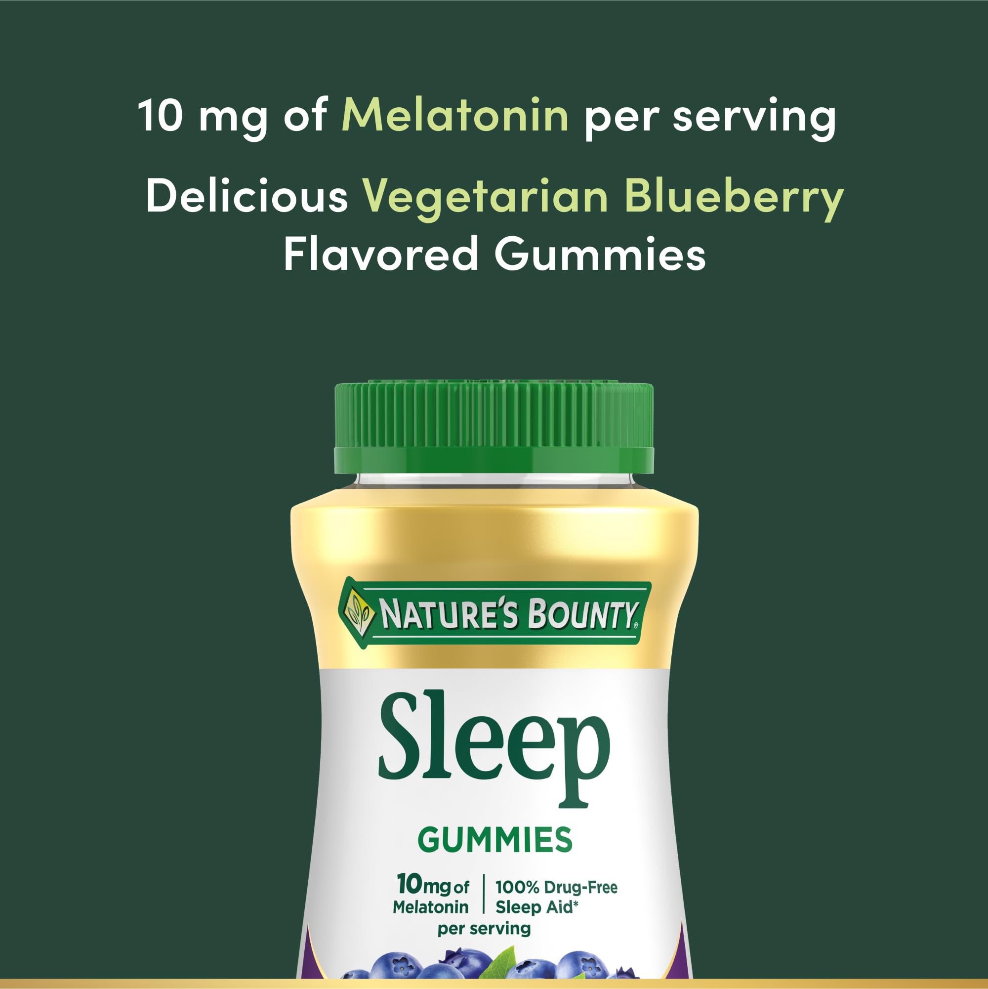 Close-up label of Nature's Bounty melatonin gummies for sleep support