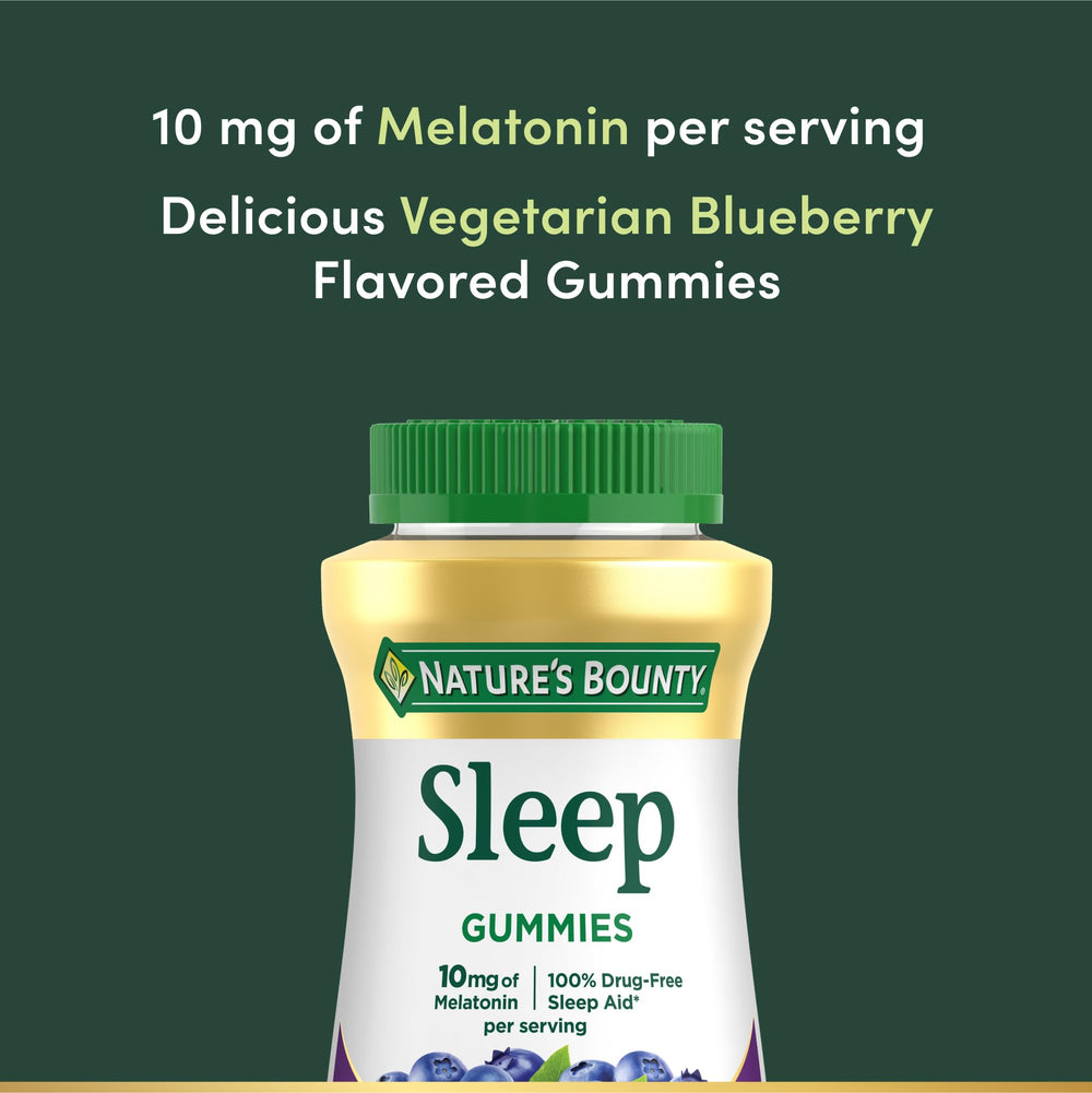 Close-up label of Nature's Bounty melatonin gummies for sleep support