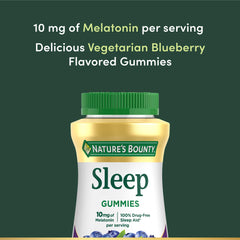 Close-up label of Nature's Bounty melatonin gummies for sleep support