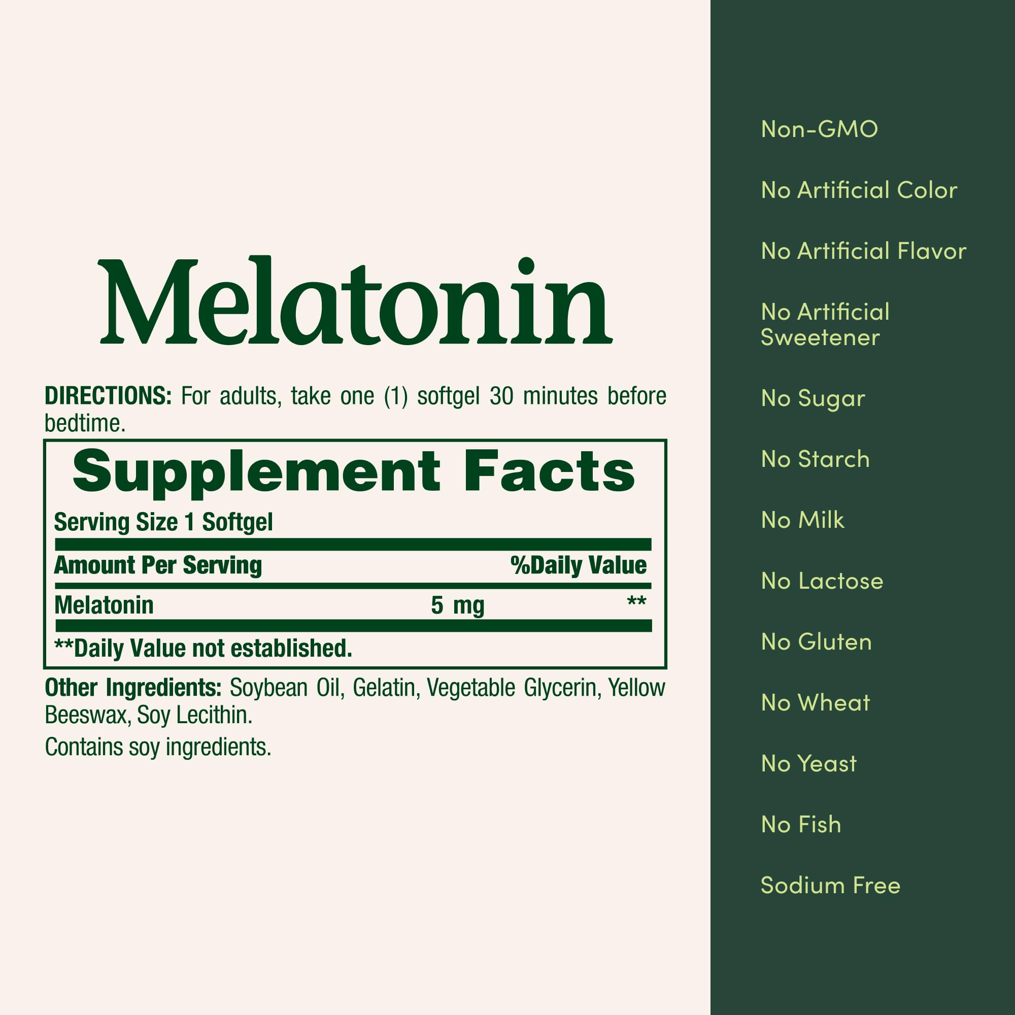 Packaging highlights non-GMO and allergen-free features for Nature's Bounty Melatonin