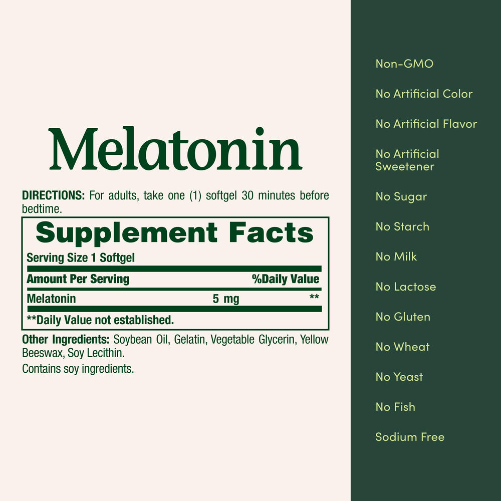 Packaging highlights non-GMO and allergen-free features for Nature's Bounty Melatonin