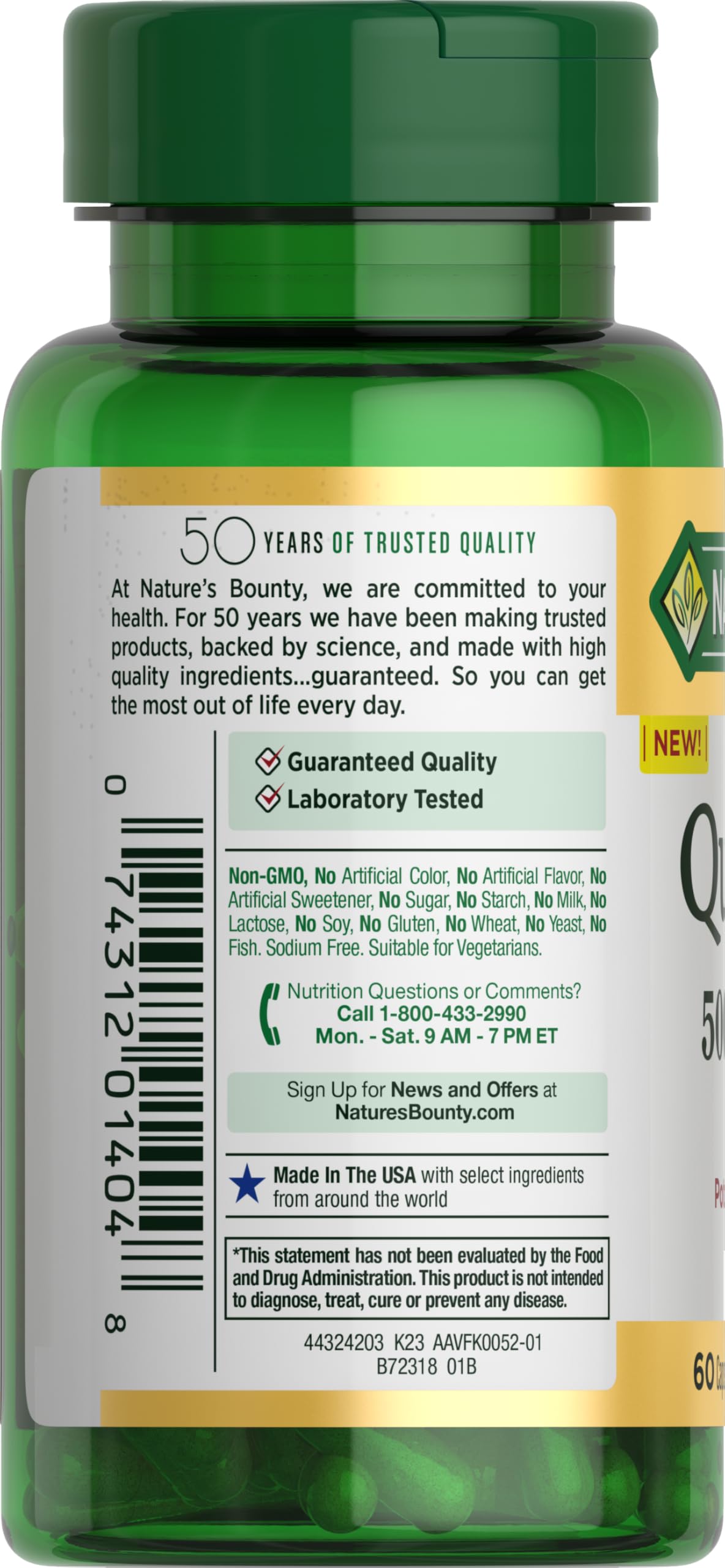 Nature’s Bounty non-GMO and vegan-friendly seal on the bottle.