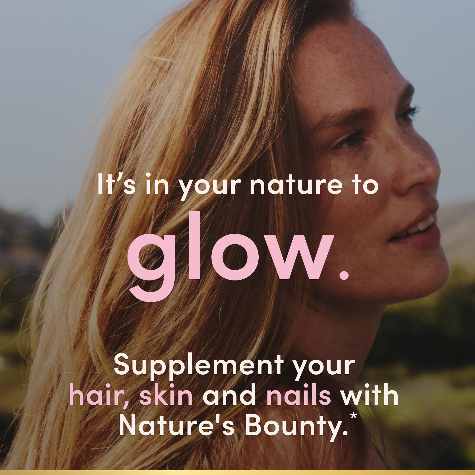 Nature's Bounty Optimal Solutions caplets in hand suggest convenient daily beauty support.