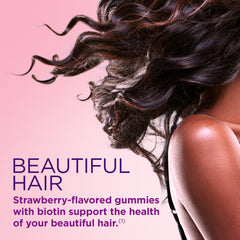 Nature's Bounty Optimal Solutions gummies closeup highlighting biotin for hair and nails