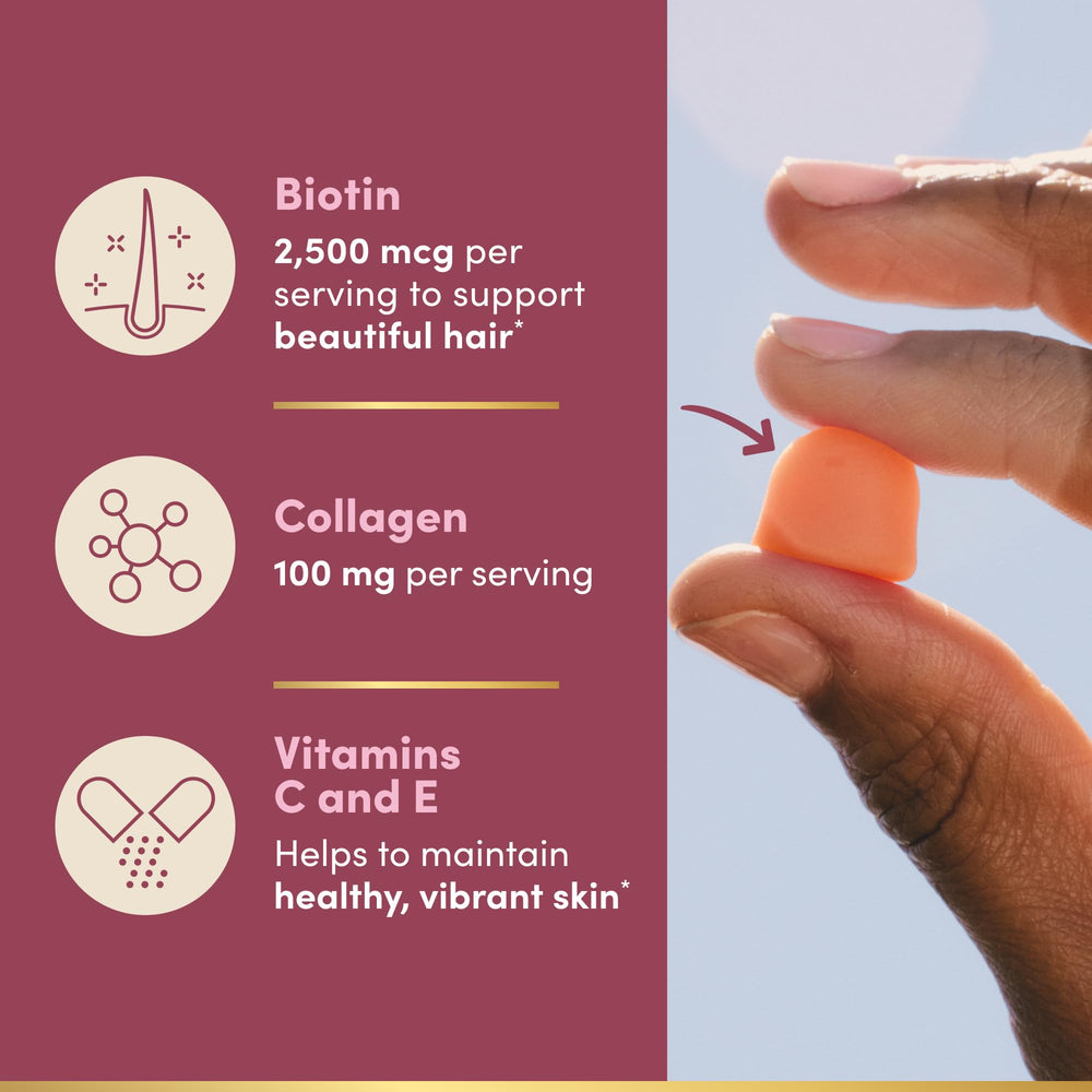 Nature's Bounty Optimal Solutions gummies pour into hand emphasizing enjoyable daily beauty routine