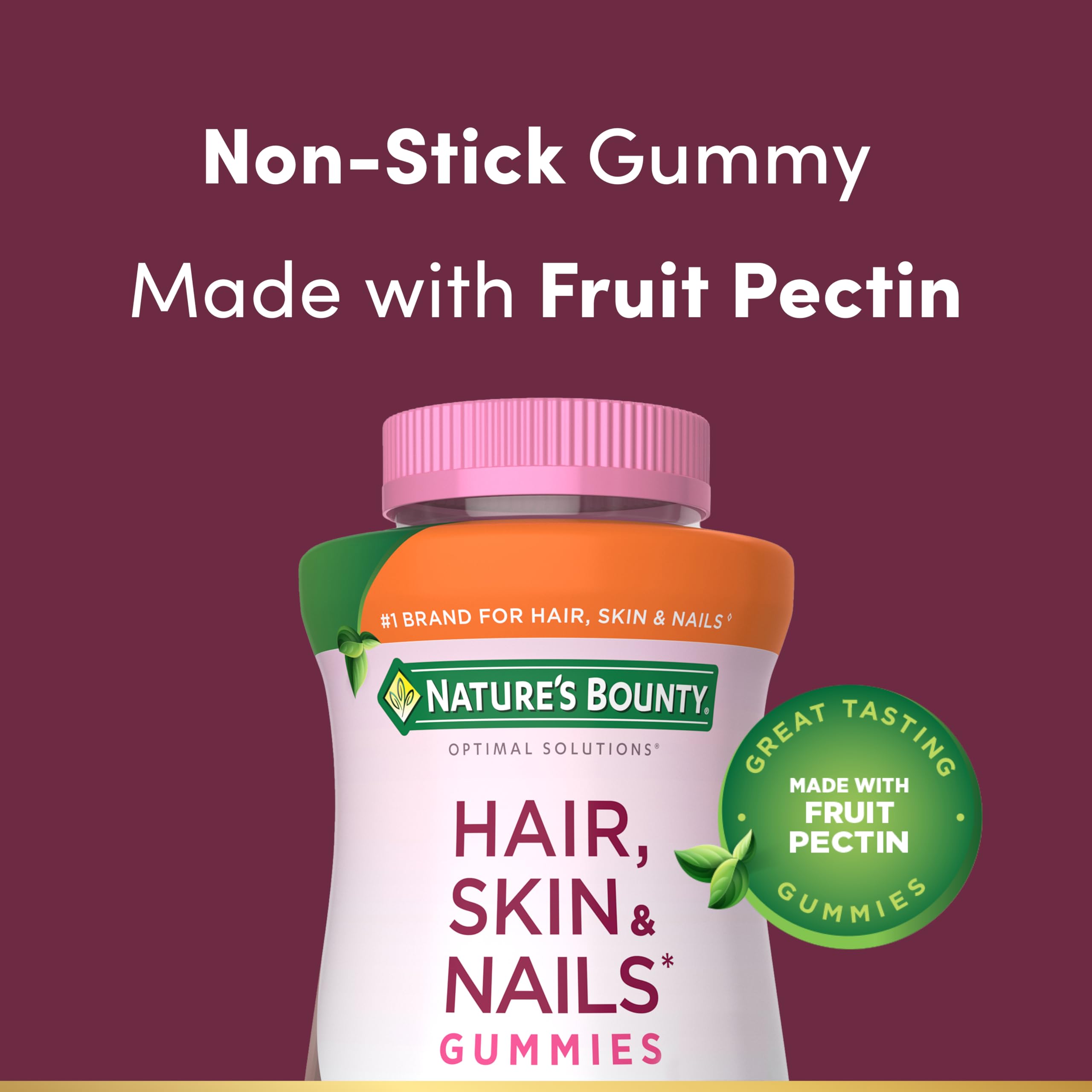 Nature's Bounty Optimal Solutions gummies texture closeup shows non-stick fruit pectin formula