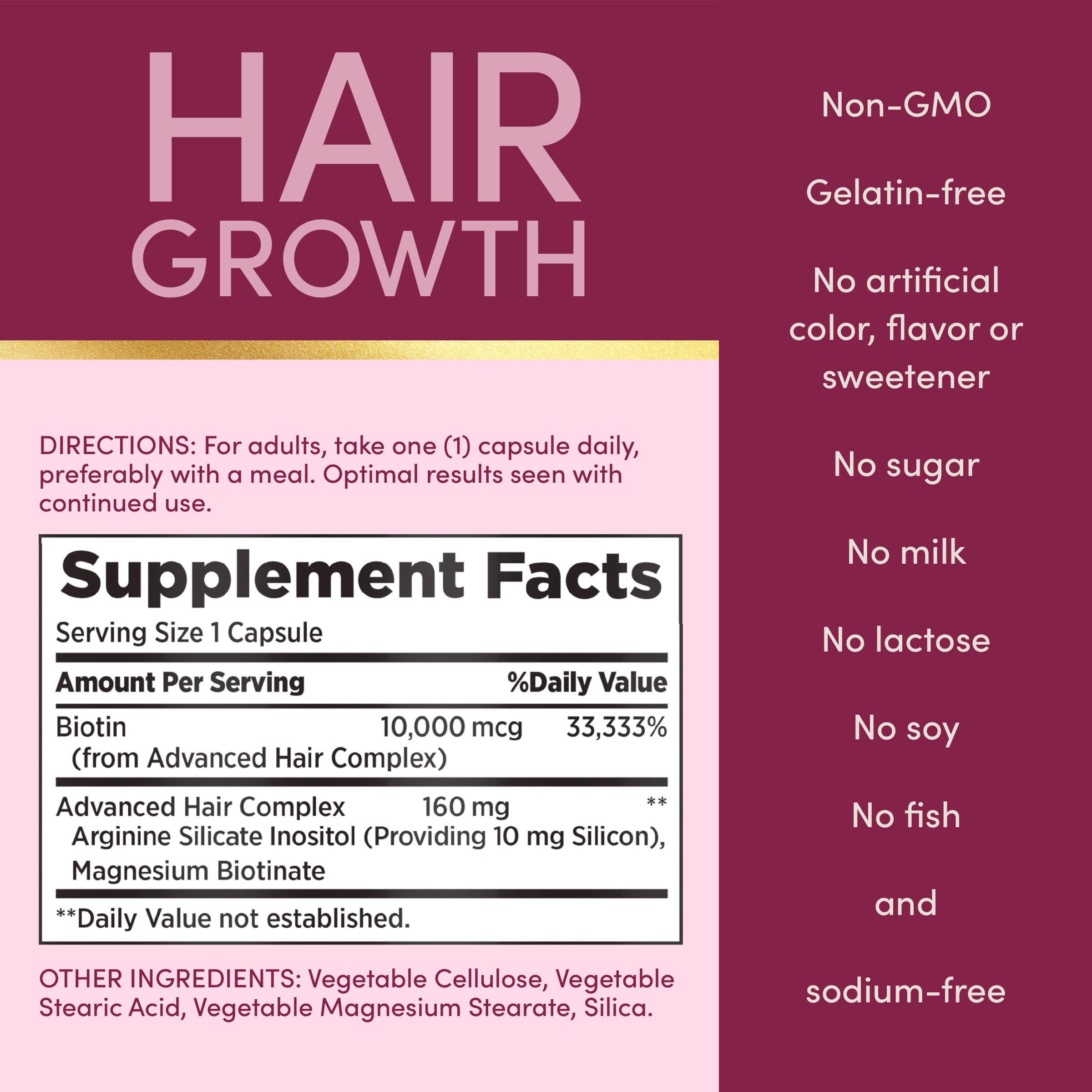 Nature's Bounty Optimal Solutions Hair Growth bottle pour showing a simple daily intake ritual.