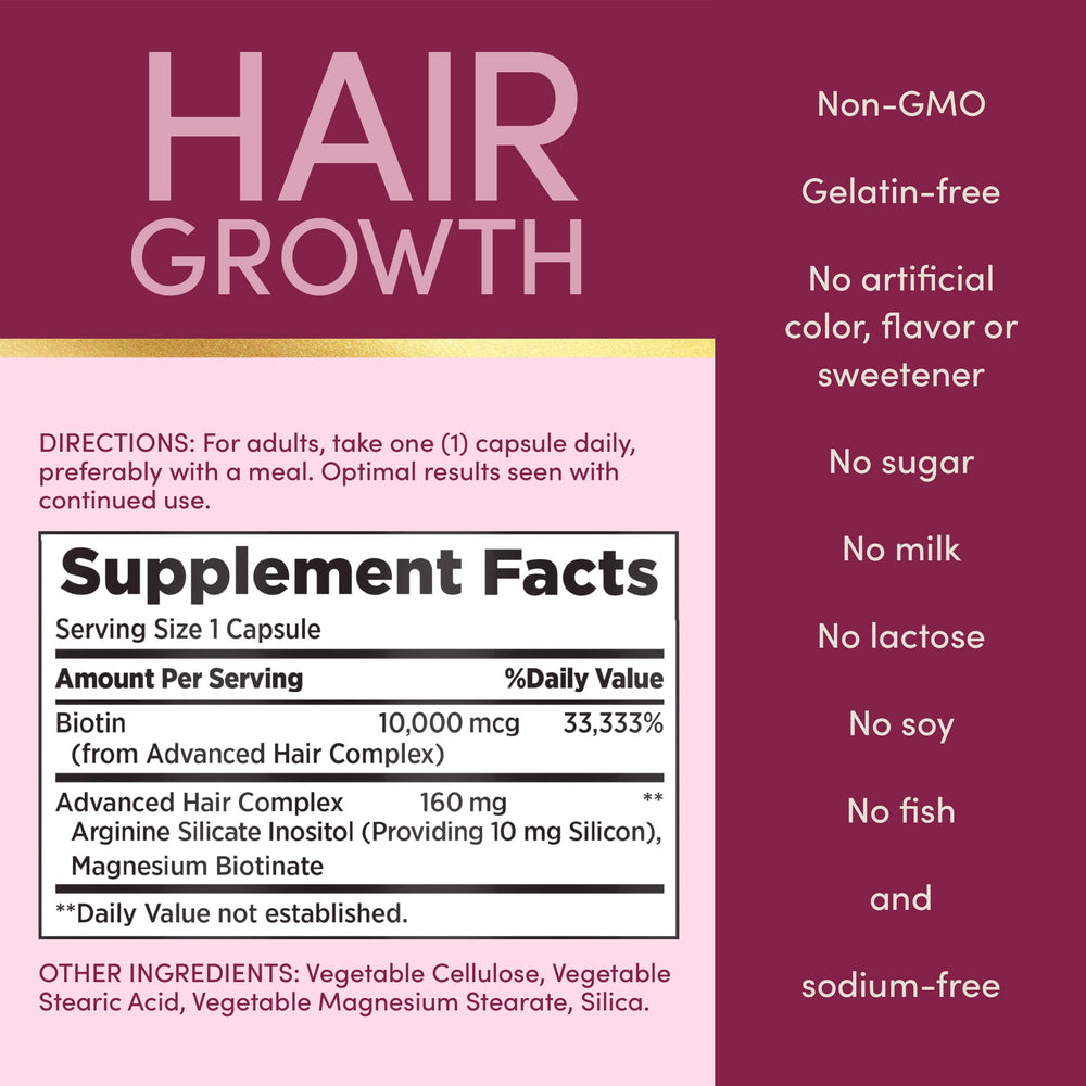 Nature's Bounty Optimal Solutions Hair Growth bottle pour showing a simple daily intake ritual.