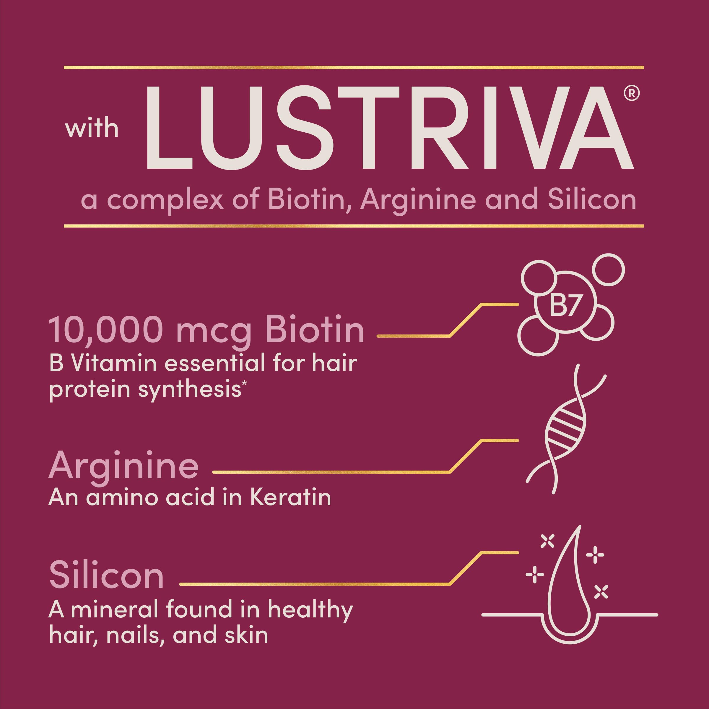 Nature's Bounty Optimal Solutions Hair Growth label shows biotin and arginine in the formula.