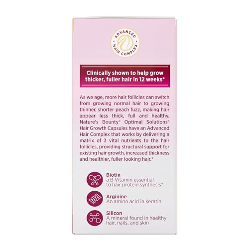 Nature's Bounty Optimal Solutions Hair Growth packaging displays 30 capsules and a daily serving.