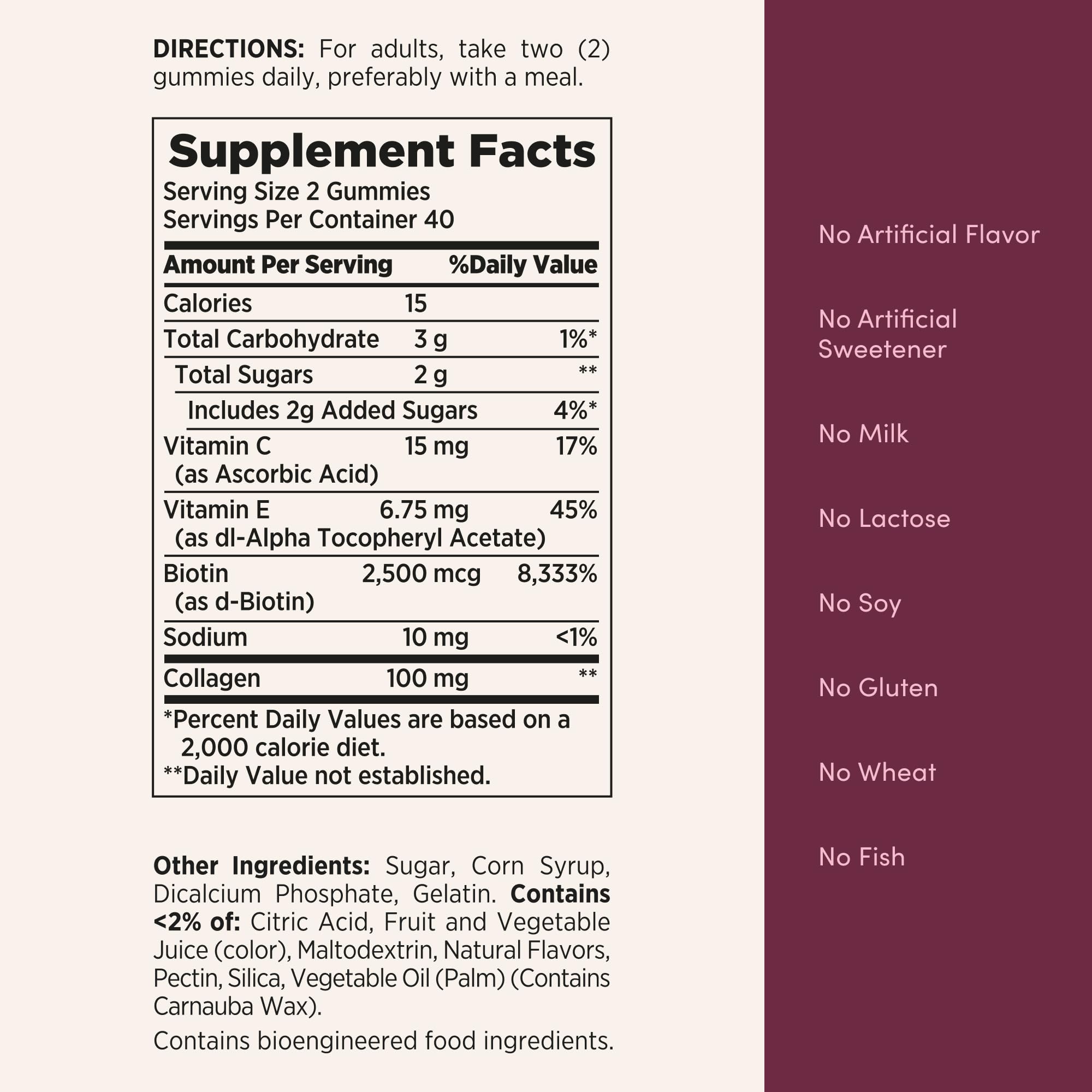 Nature's Bounty vitamins E and C ingredients support skin health and collagen.