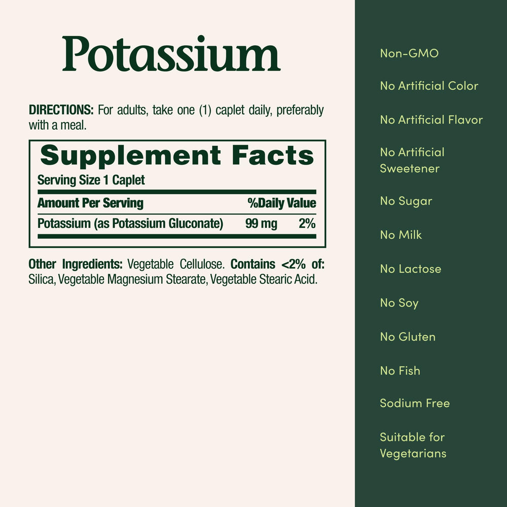 Nature's Bounty potassium caplets gluten-free claim image; emphasizes gluten-free formulation.
