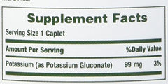 Close-up of Nature's Bounty label highlighting potassium content and ingredients