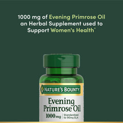 Nature's Bounty Primrose Oil bottle with gluten-free label visible.