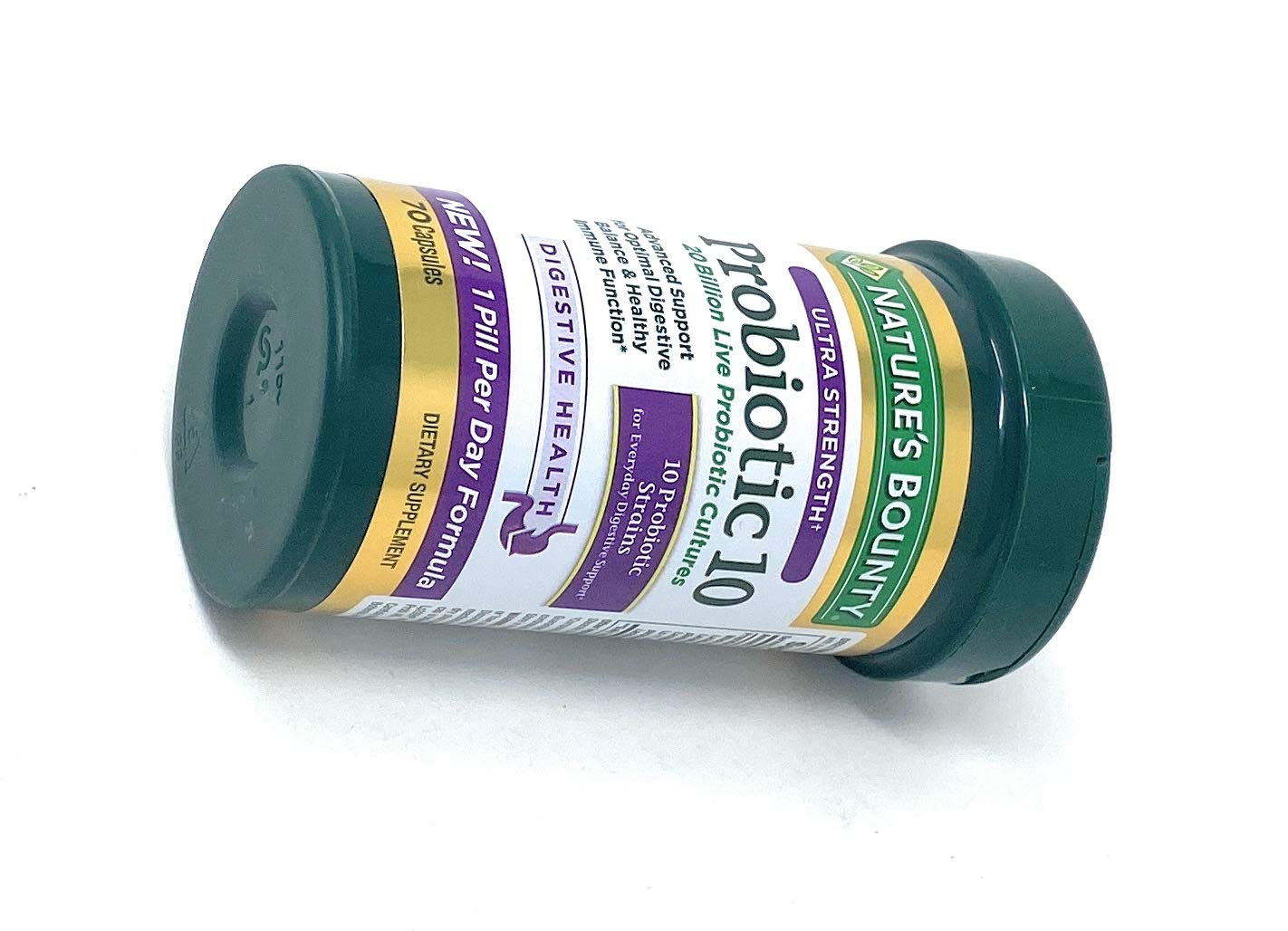 Nature's Bounty Probiotic 10 capsules on counter for easy daily routine.