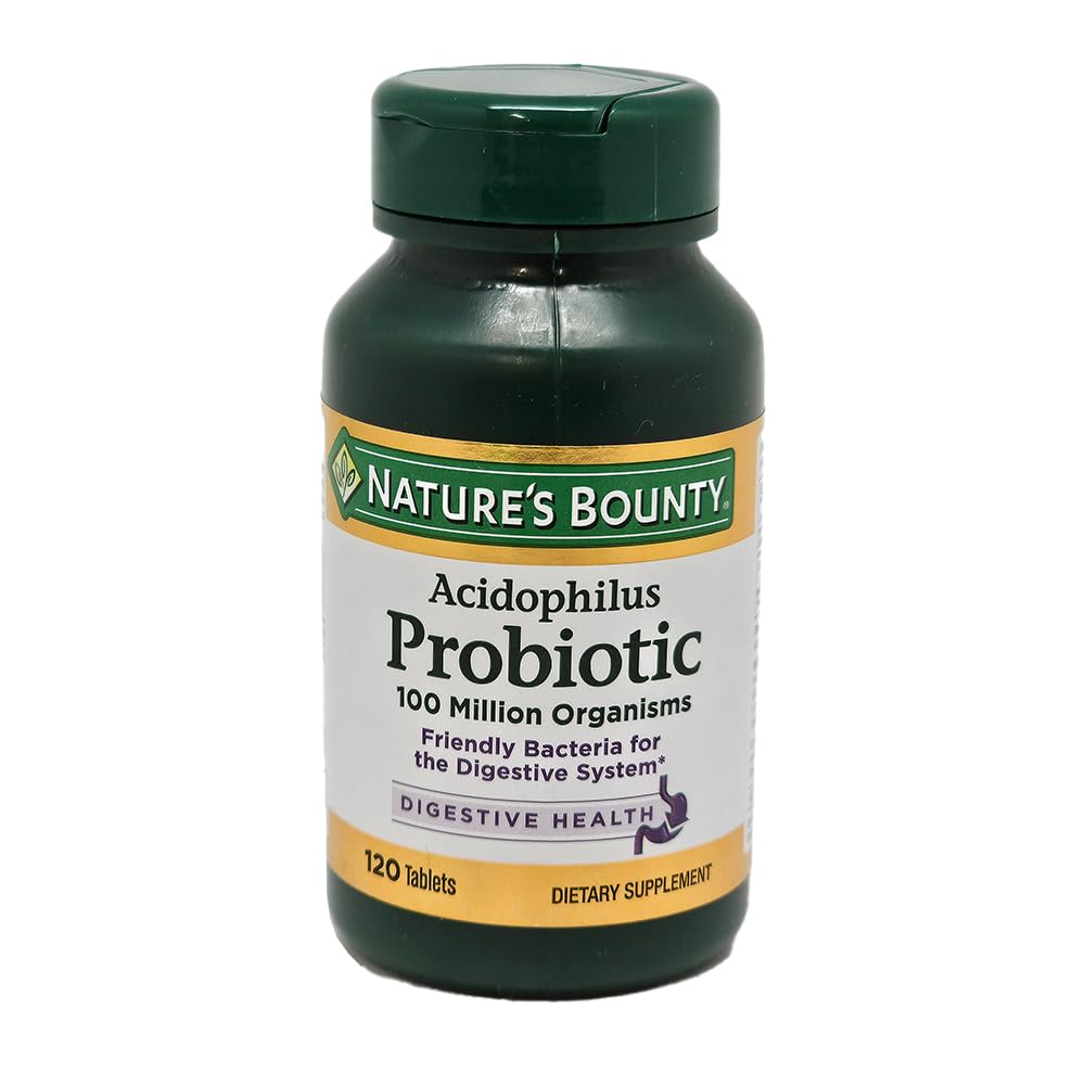 Nature's Bounty Probiotic Acidophilus Tablets bottle front for digestive support.