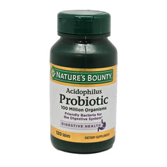 Nature's Bounty Probiotic Acidophilus Tablets bottle front for digestive support.