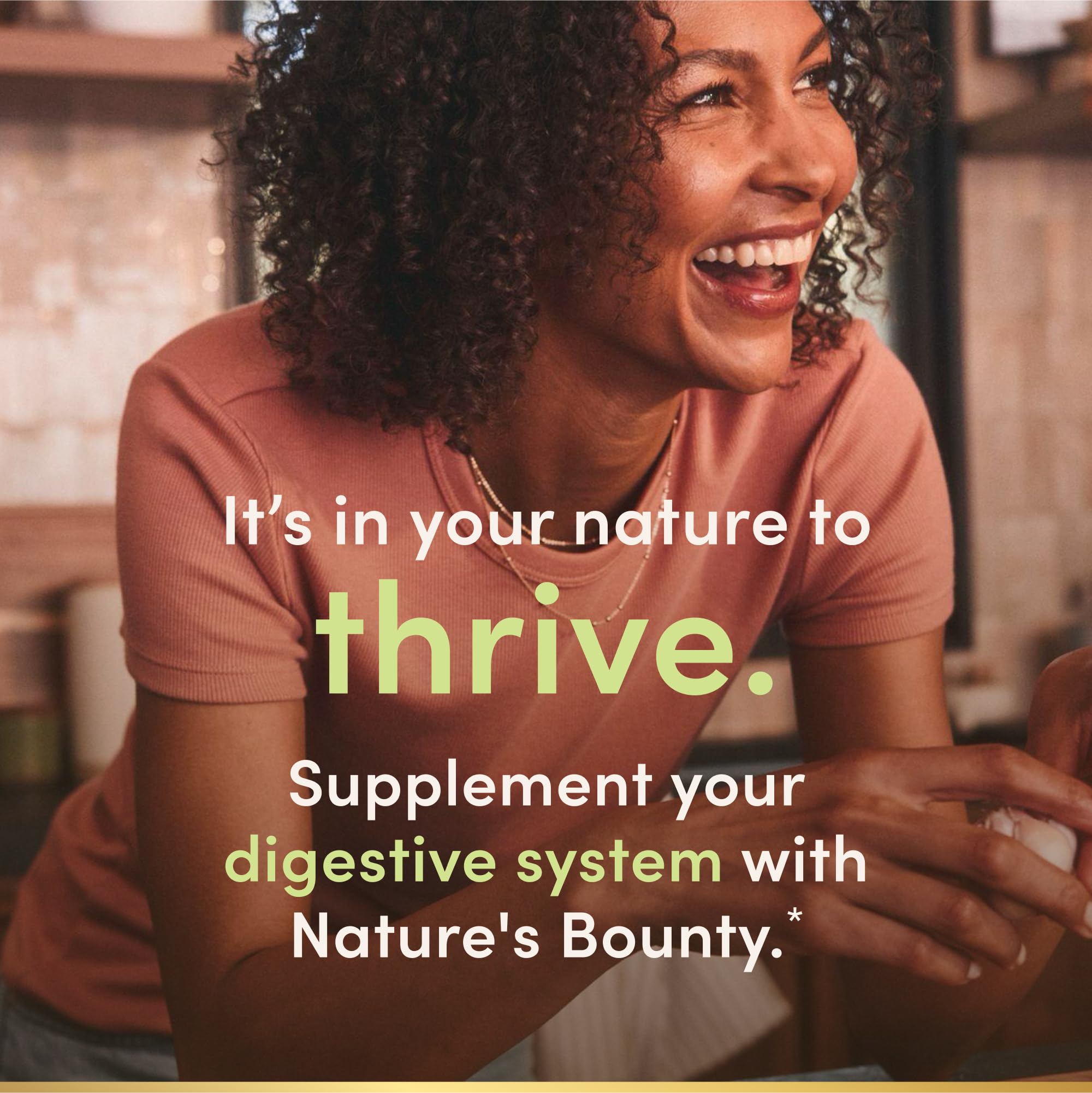 Nature's Bounty Probiotic GX serving-scene implies convenient, everyday use.