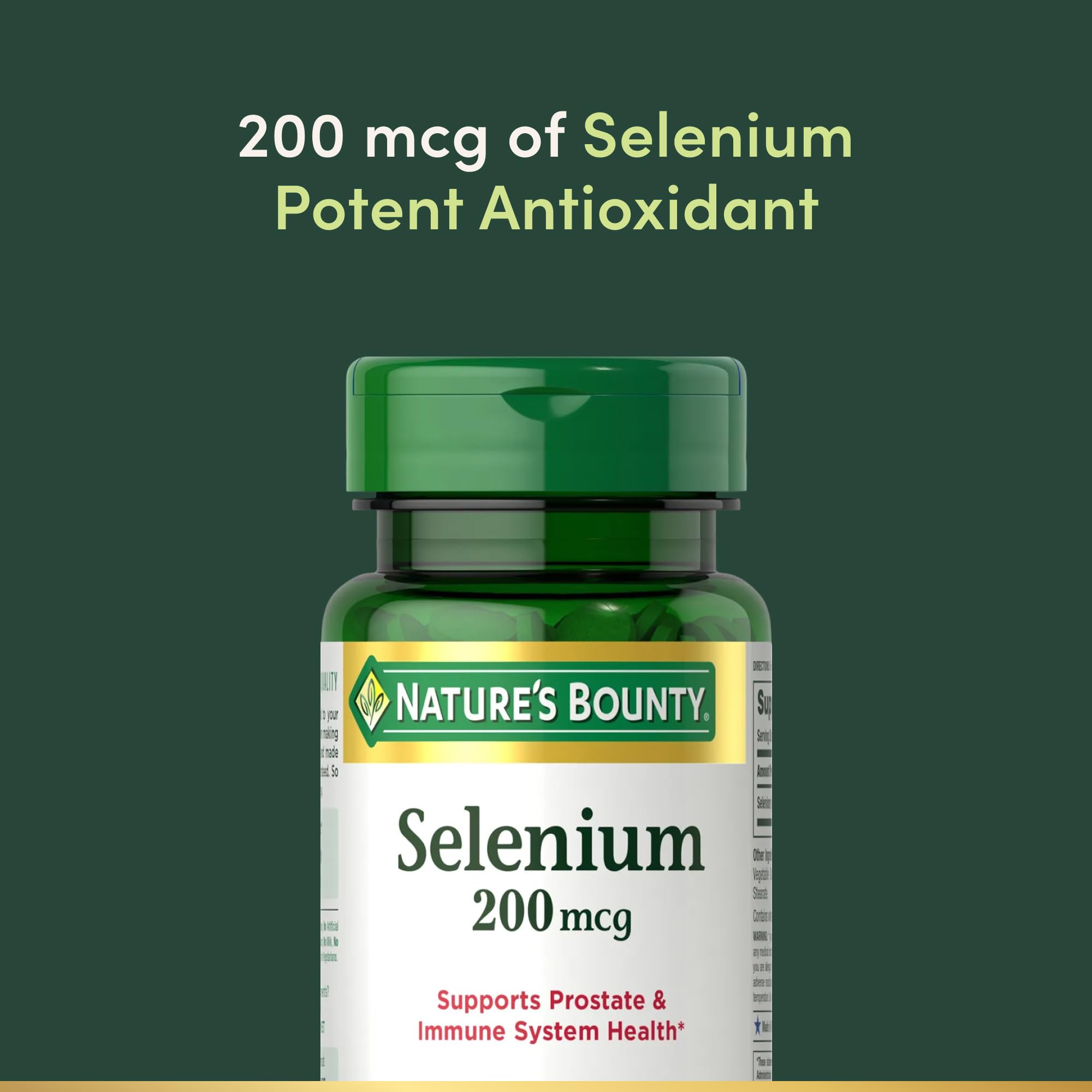 Nature's Bounty Selenium bottle cap close-up for easy daily dosage.