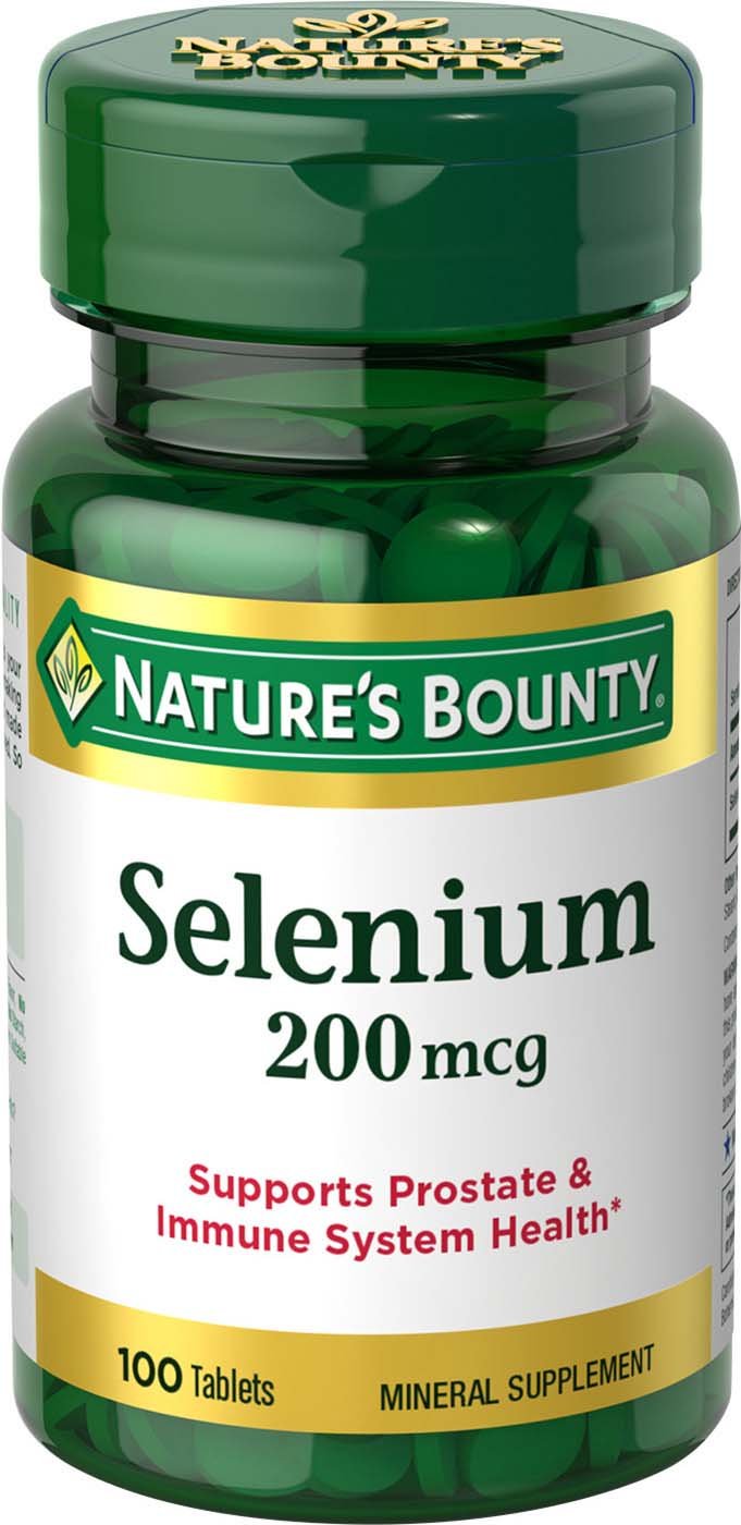 Nature's Bounty Selenium tablet close-up for daily antioxidant support.