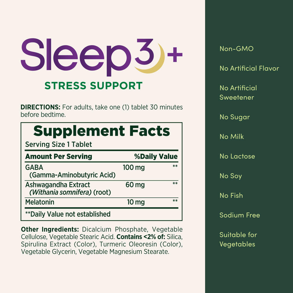Nature's Bounty Sleep3 ashwagandha and gaba icons signaling stress relief.