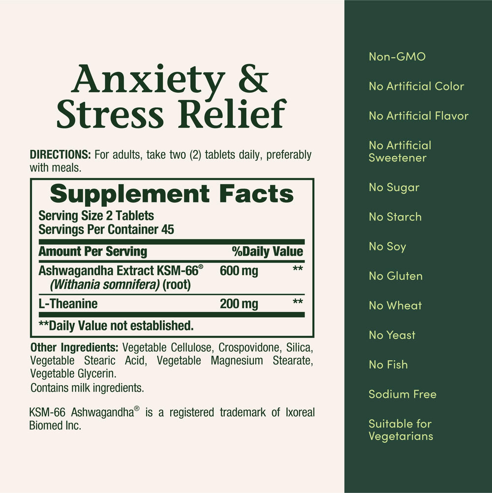Vegetarian Nature's Bounty Stress Relief tablets offer convenient daily support