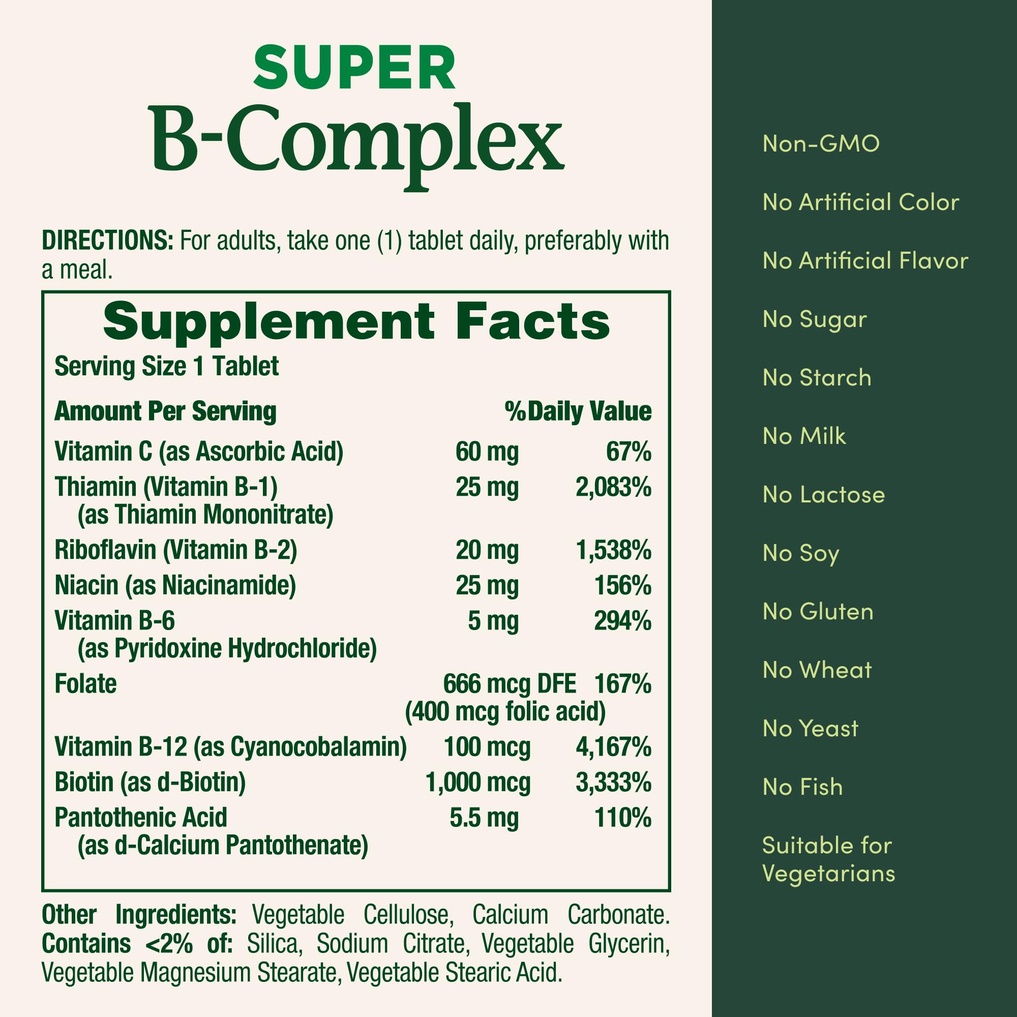 Nature's Bounty Super B Complex packaging box emphasizes clean formula