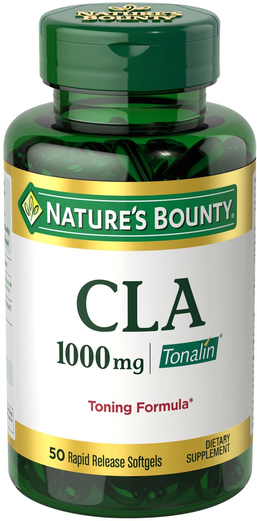 Nature's Bounty Tonalin 1000mg softgels bottle for daily body composition support.